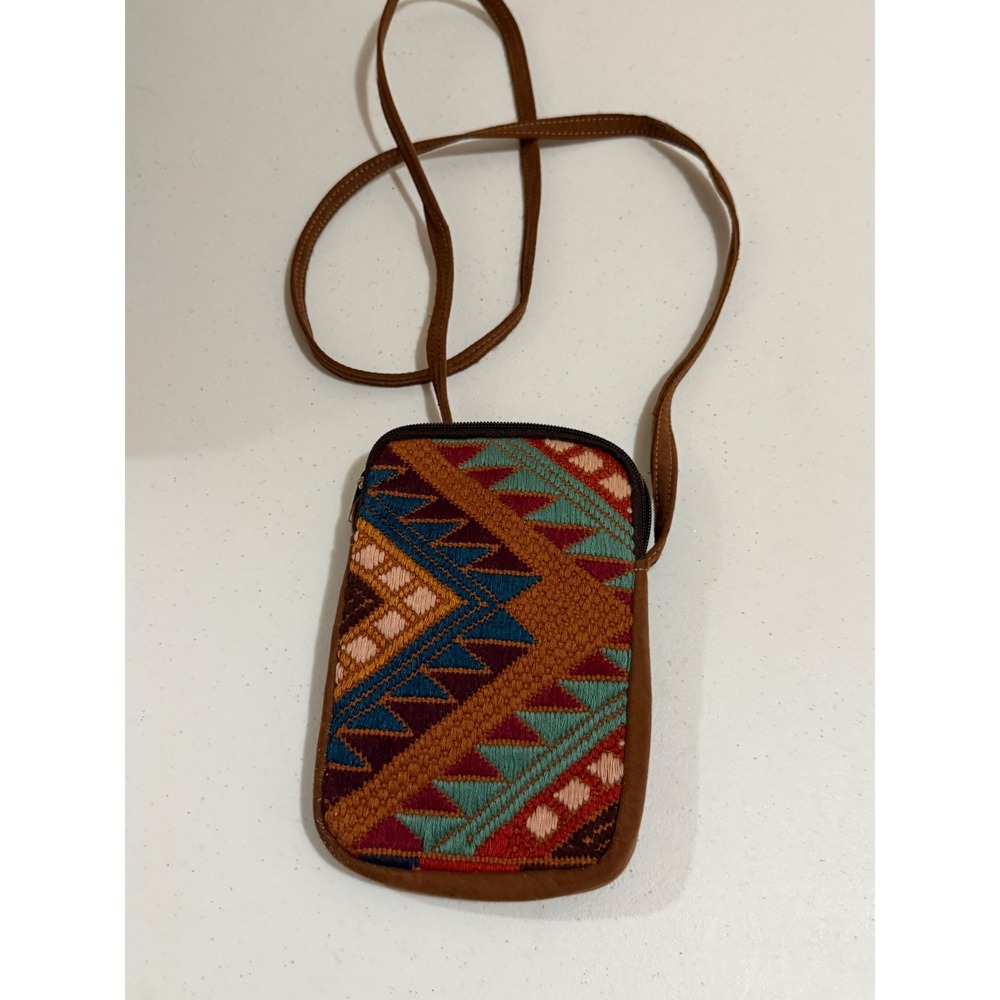 Altiplano Woven Geometric Crossbody Phone Bag Brown Corduroy Travel Pouch